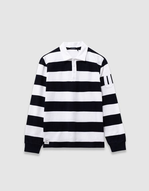 Polo manches longues noir rayé écru garçon - IKKS