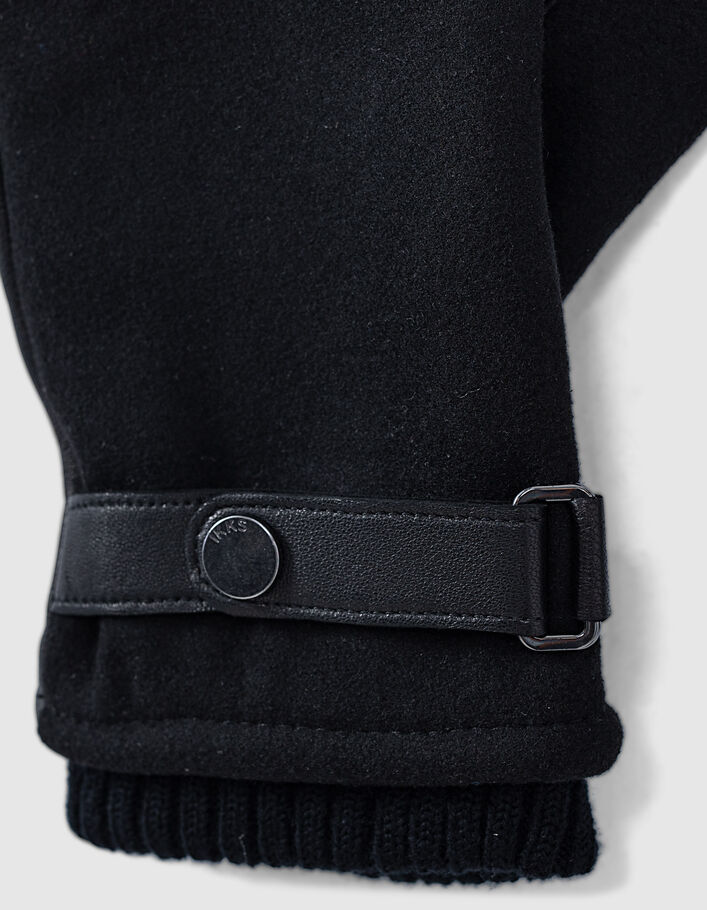 Men’s black mixed fabric leather and felted wool gloves - IKKS