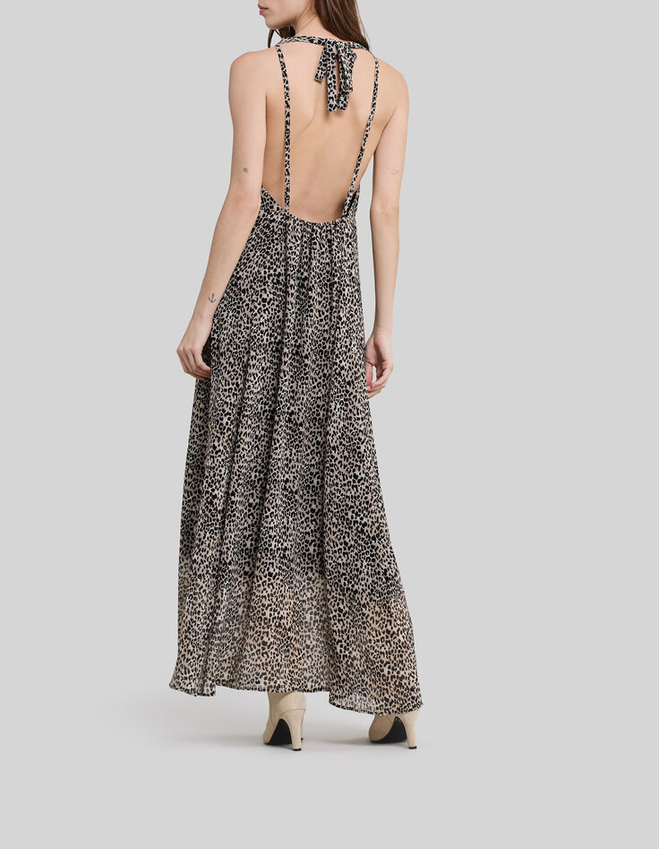 Women&rsquo;s black recycled long dress, rock leopard print-3