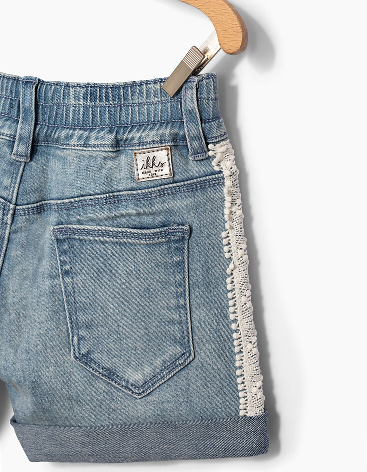 Short en jean blue bleach à dentelle fille-4