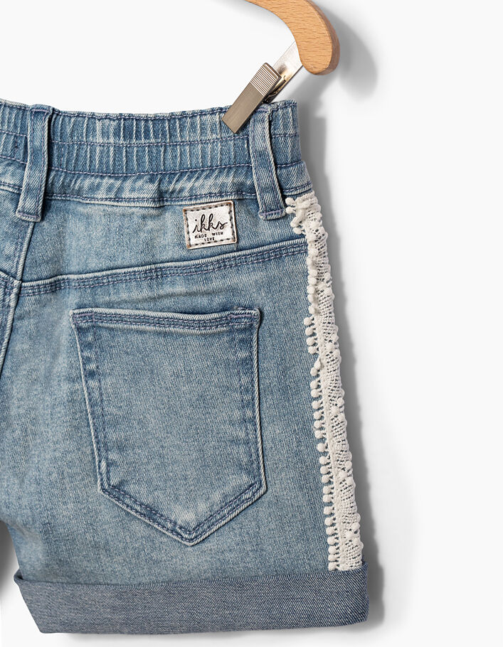 Girls’ blue bleached denim shorts with lace - IKKS