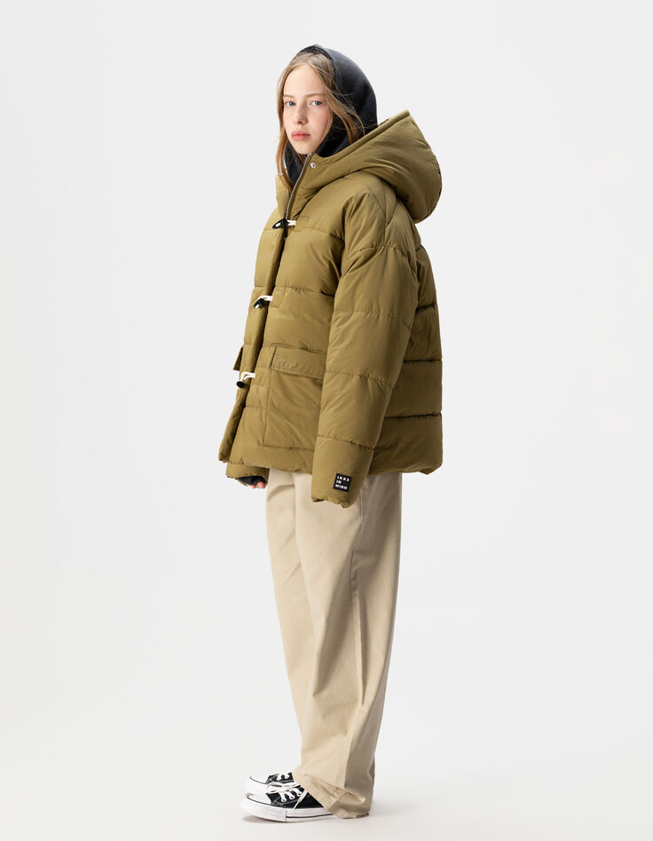 Manteau court kaki matelassé fille-8