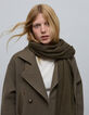 Women's khaki stole with herringbone embroidery-3