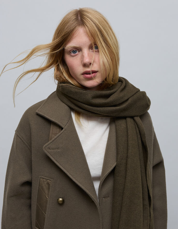 Women's khaki stole with herringbone embroidery-3