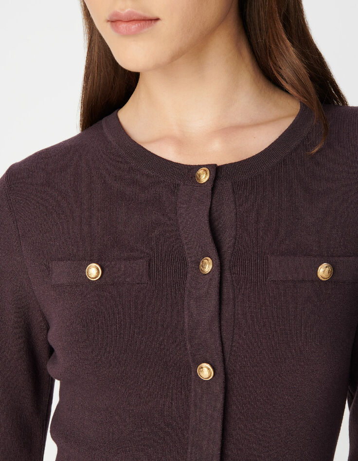 Robe bordeaux tricot boutonn&eacute;e Femme-5