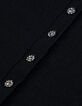 Pull col V noir tricot 100% laine boutons strass dos Femme-4
