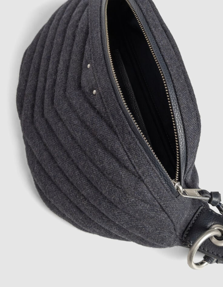 Women’s navy flannel and leather mix 1440 waist bag-4 Women’s navy flannel and leather mix 1440 waist bag-4