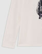 Girl's ecru organic cotton t-shirt with cat print-4 Girl's ecru organic cotton t-shirt with cat print-4
