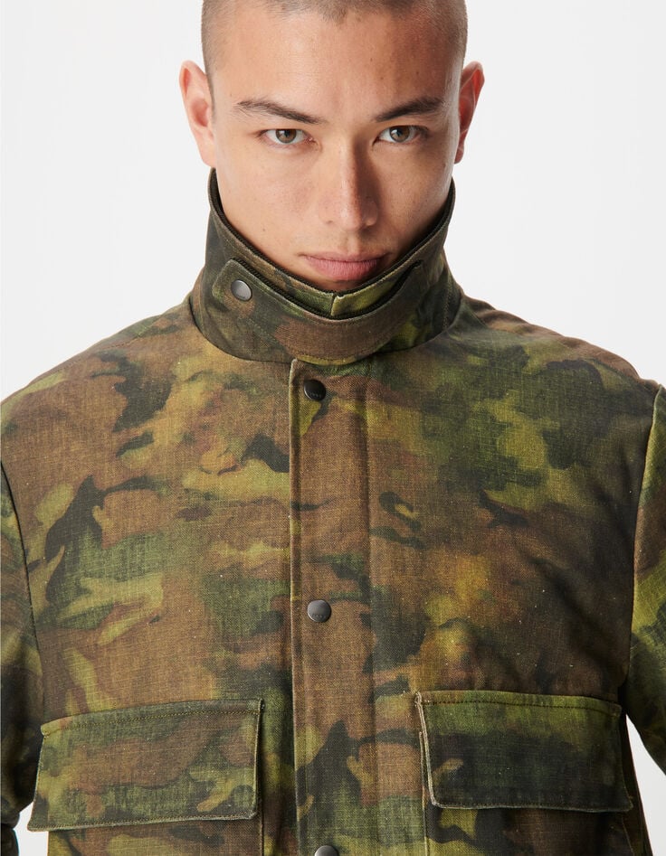 Khaki Wachsjacke mit Samtkragen Herren-4