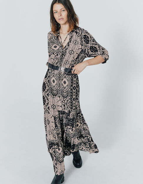Lange jurk in viscose-crêpe foulardprint dames