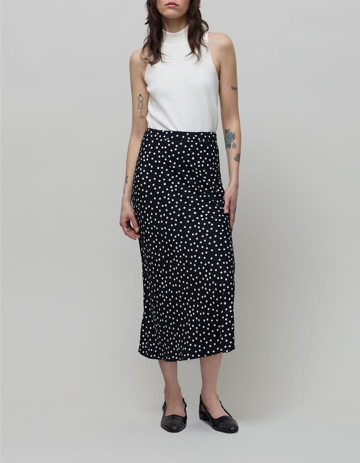 Jupe midi noire LENZING&trade; ECOVERO&trade; imprim&eacute; pois Femme-2