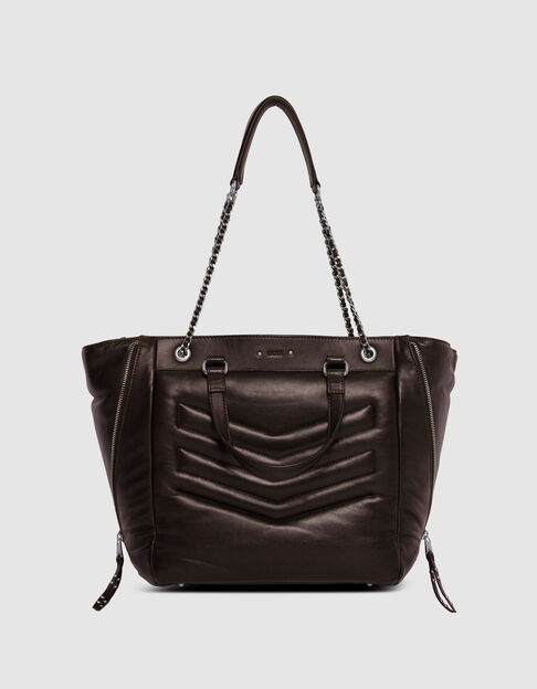 Braune Cabas-Tasche 1440 Leder Seiten-Zips Größe L Damen - IKKS