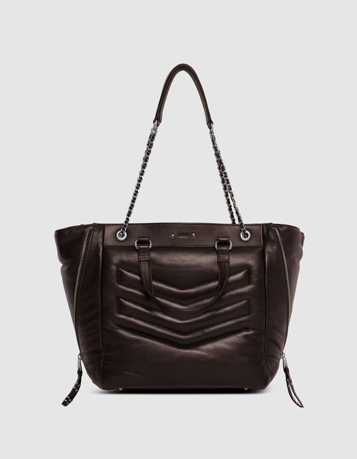 Braune Cabas-Tasche 1440 Leder Seiten-Zips Größe L Damen-1 Braune Cabas-Tasche 1440 Leder Seiten-Zips Größe L Damen-1