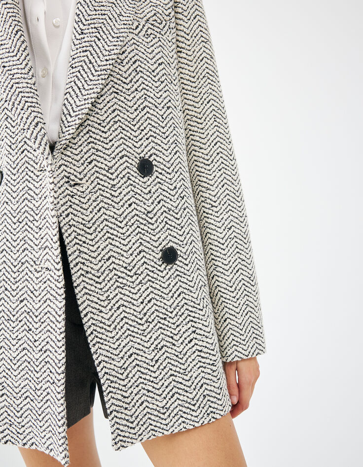 Manteau imprimé chevron en coton double boutonnage femme-4