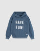 Sudadera de punto azul para niño con mensaje bordado-1