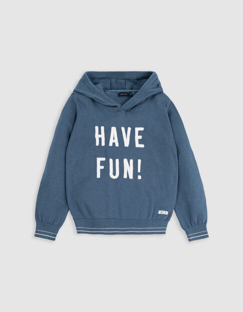 Sudadera de punto azul para niño con mensaje bordado - IKKS