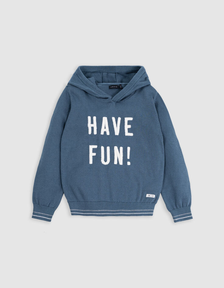 Sudadera de punto azul para niño con mensaje bordado-1