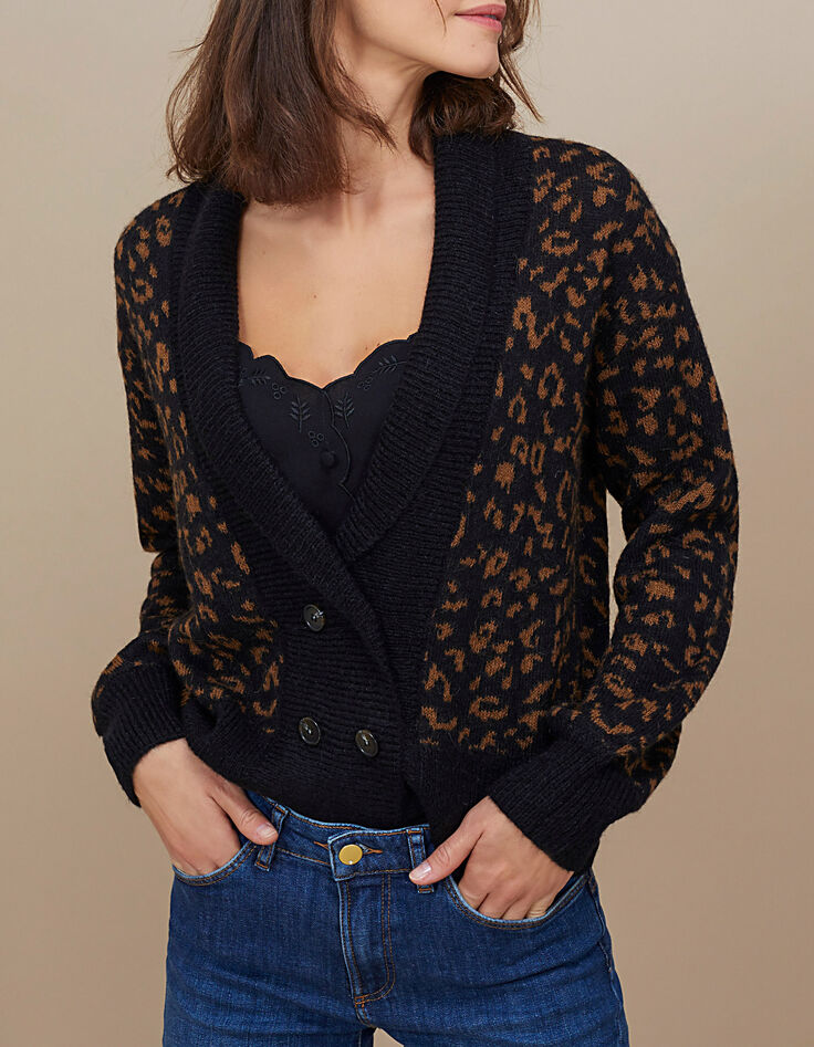 Cardigan fauve en tricot motif l&eacute;opard I.Code-2