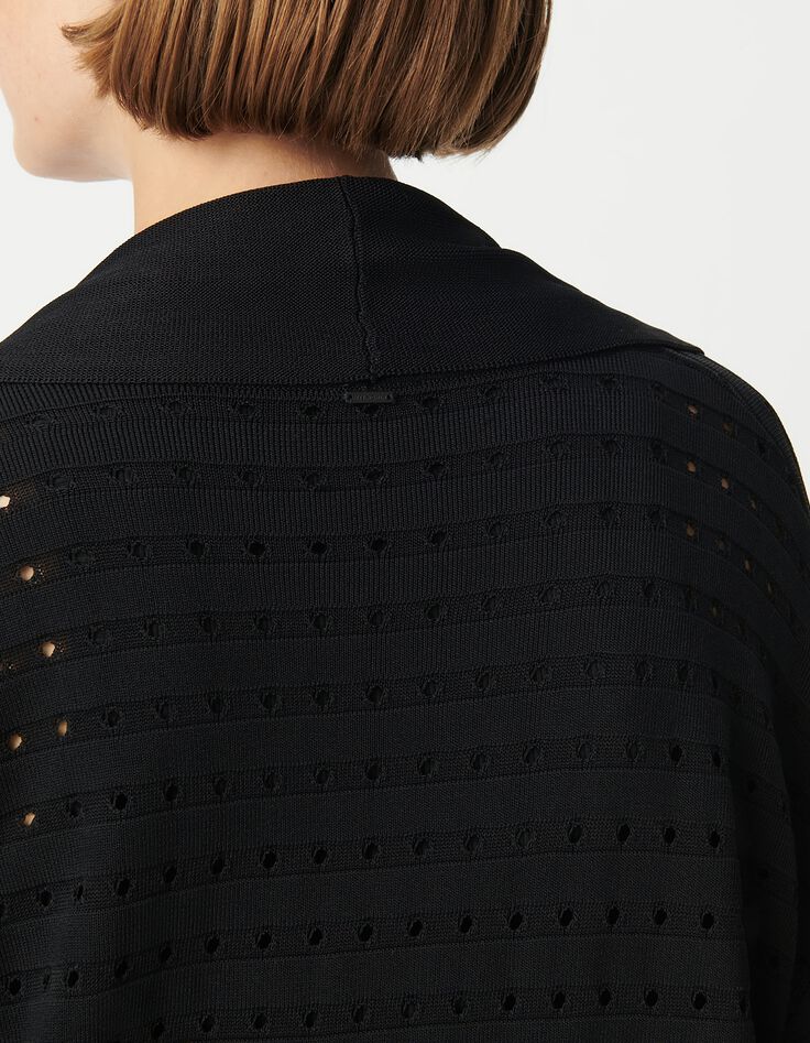 Cardigan noir tricot ajour&eacute;s Femme-4