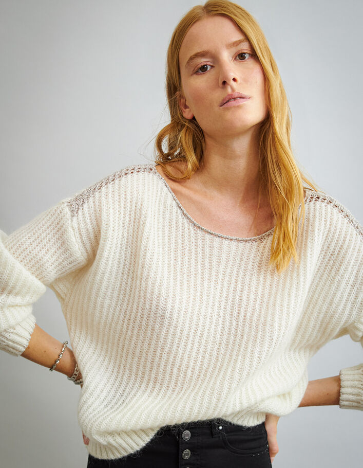 Women’s ecru chunky knit sweater with mohair - IKKS