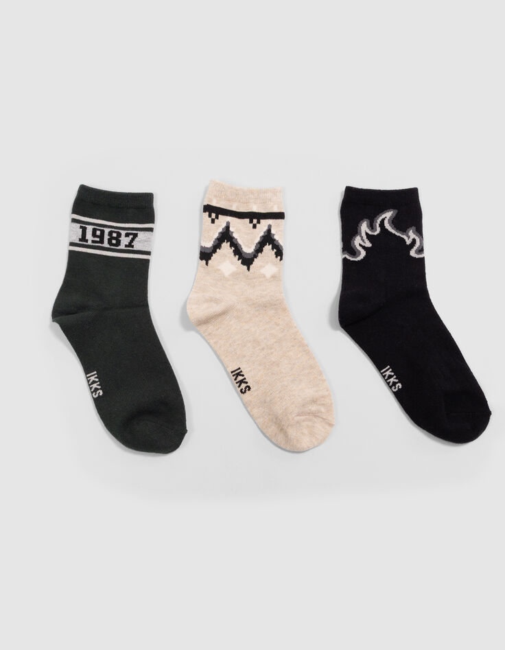 Boys’ black, green and beige socks-2
