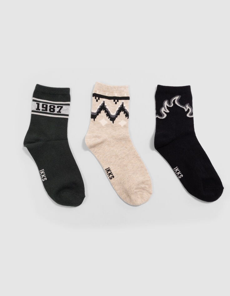 Boys’ black, green and beige socks-2 Boys’ black, green and beige socks-2