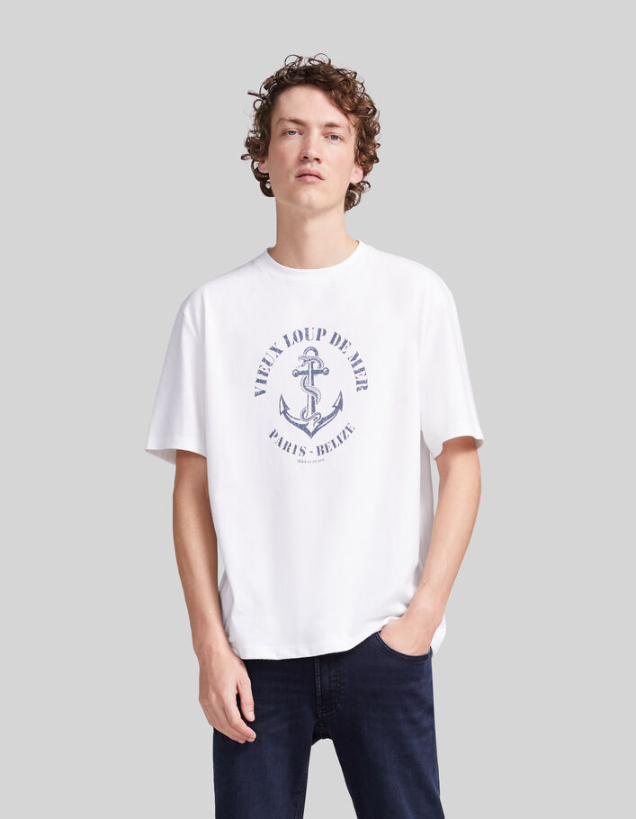 Weißes Herren-T-Shirt mit Anker und Schlange - IKKS
