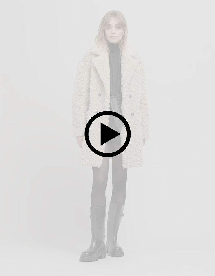 Abrigo reciclado sherpa cocooning crudo para mujer-8