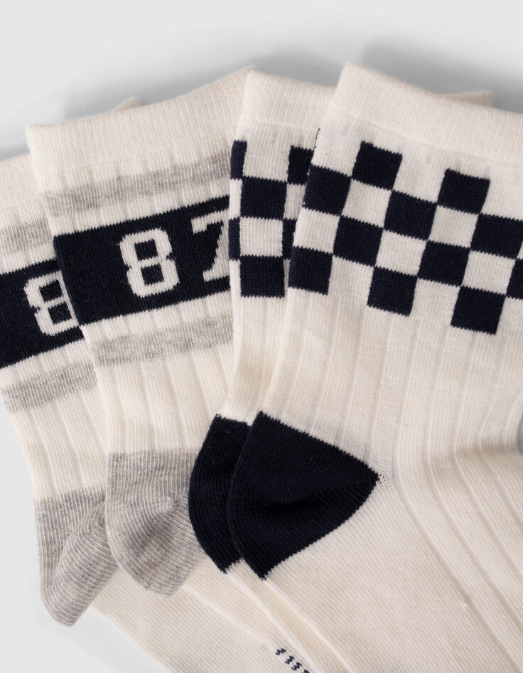 Jungensocken in Marineblau, Weiß und Blau-3