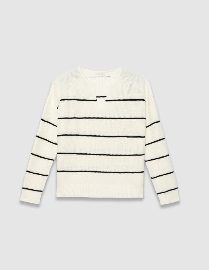 Oversized gebreide matrozentrui zwarte strepen Dames-5 Oversized gebreide matrozentrui zwarte strepen Dames-5