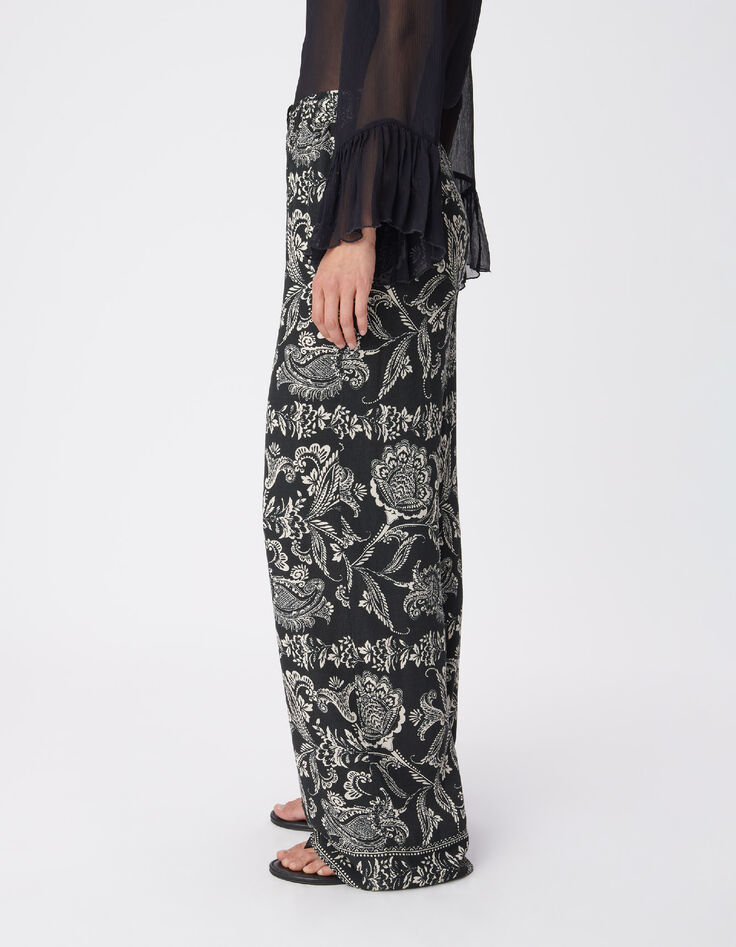 Zwarte wijde pantalon met bloemenprint voor dames-5