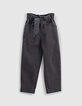 Girls’ back worn-out paper bag jeans with fixed belt-1