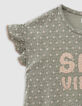T-shirt kaki imprimé graphique minimaliste bébé fille-7