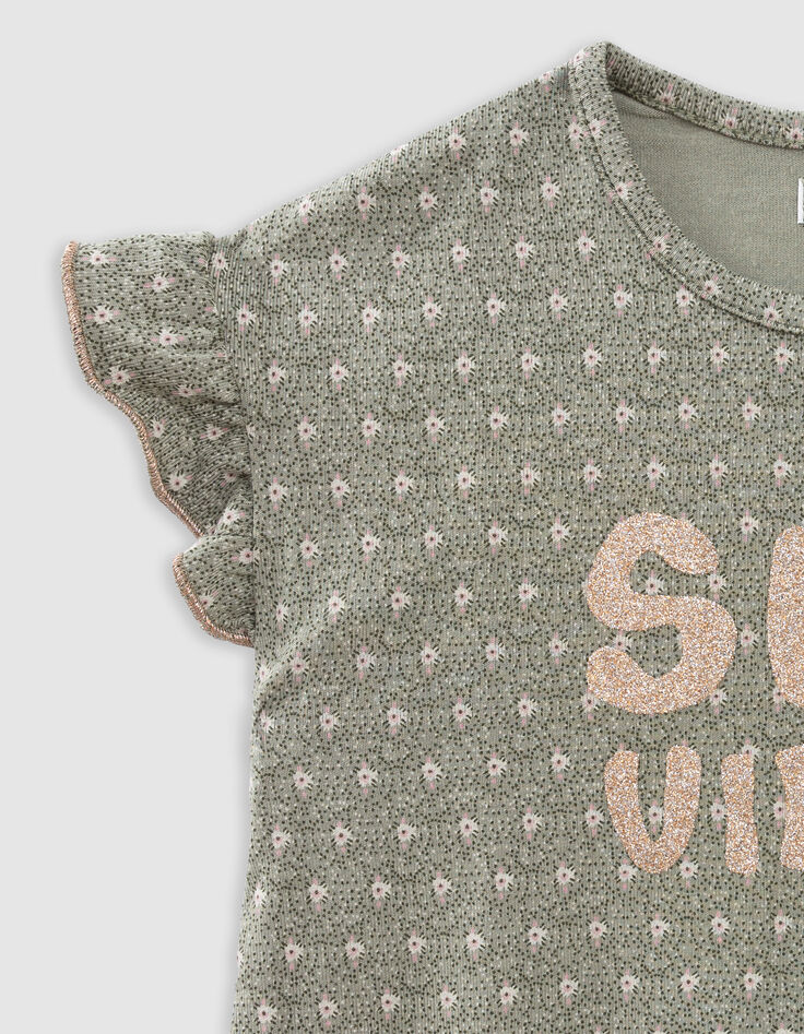 T-shirt kaki imprimé graphique minimaliste bébé fille-7