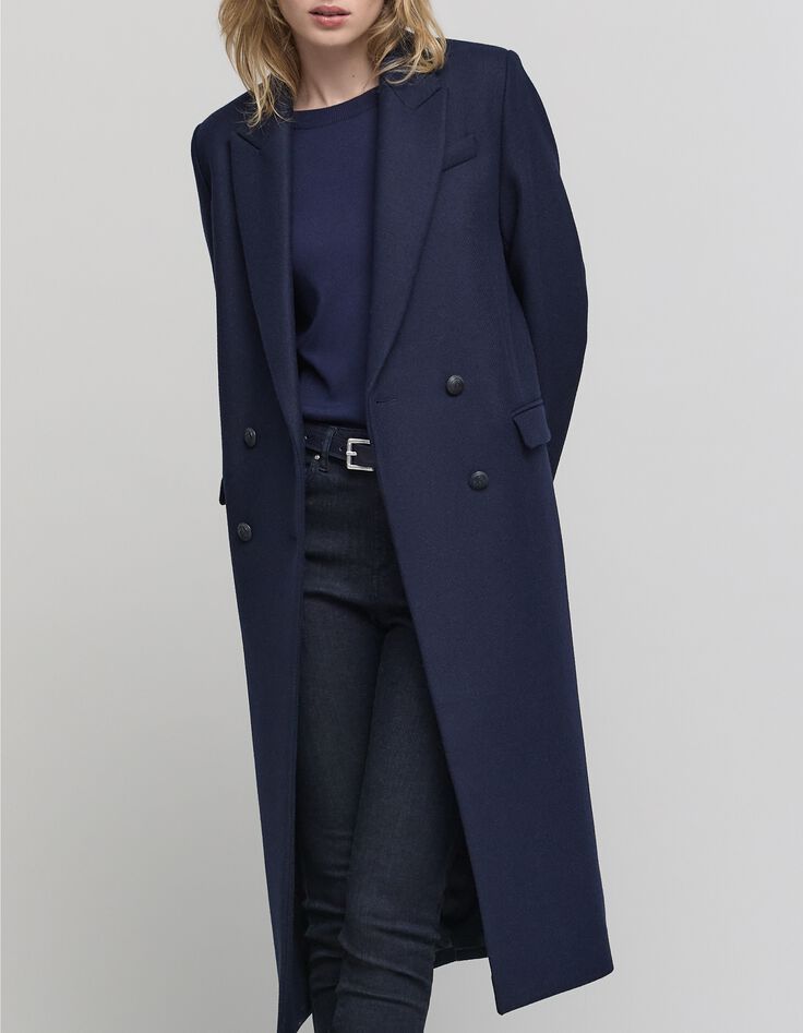 Lange marineblaue Erbsenjacke für Damen-2 Lange marineblaue Erbsenjacke für Damen-2