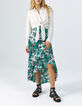 Women’s green plant print asymmetric skirt-1