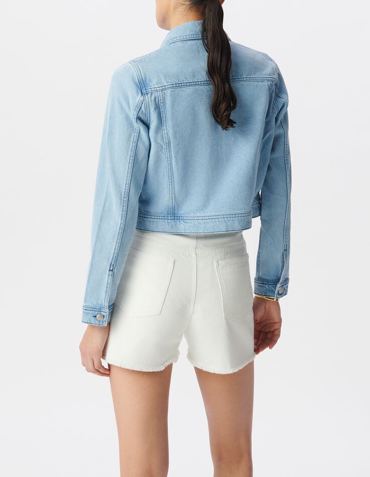 Veste en jean bleu ciel waterless d&eacute;tail tresse Femme-3