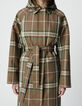 Women&rsquo;s khaki check long trench coat with detachable hood-6