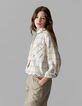 Girls’ ecru and black check shirt-2