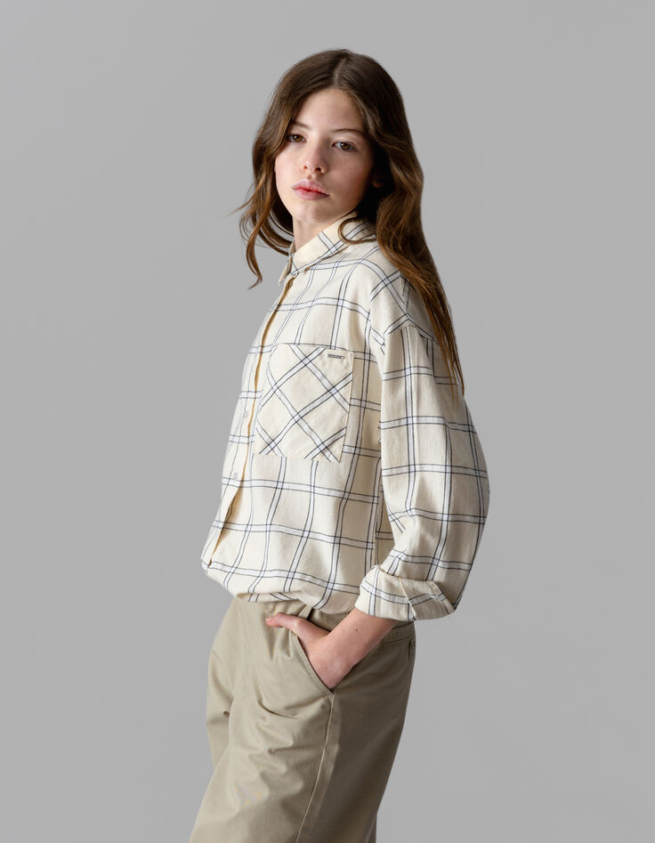 Girls’ ecru and black check shirt-2