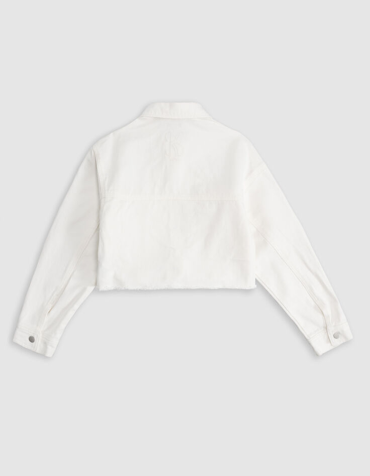 Veste en jean blanc frangé cropped fille-4