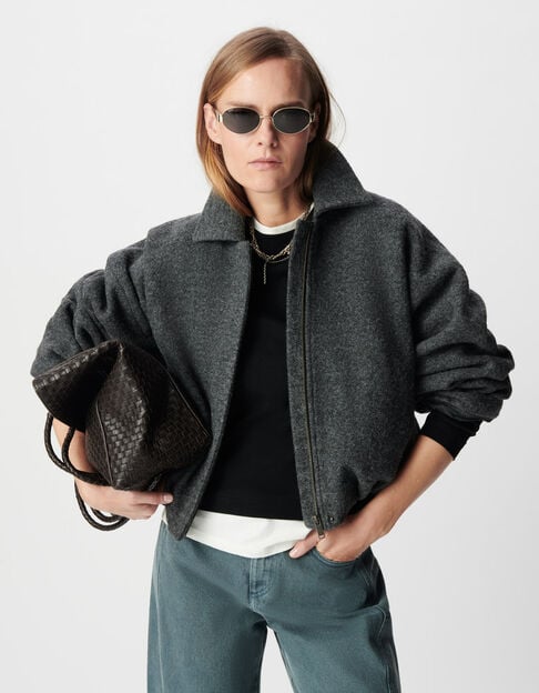 Blouson oversize gris laine bouillie Femme - IKKS