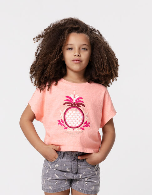 Koraalrood T-shirt borduursel maxi ananas meisjes - IKKS