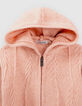 Baby girls’ powder pink decorative knit hooded cardigan-2