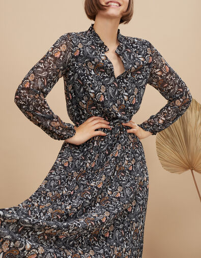 I.Code black floral paisley print long dress