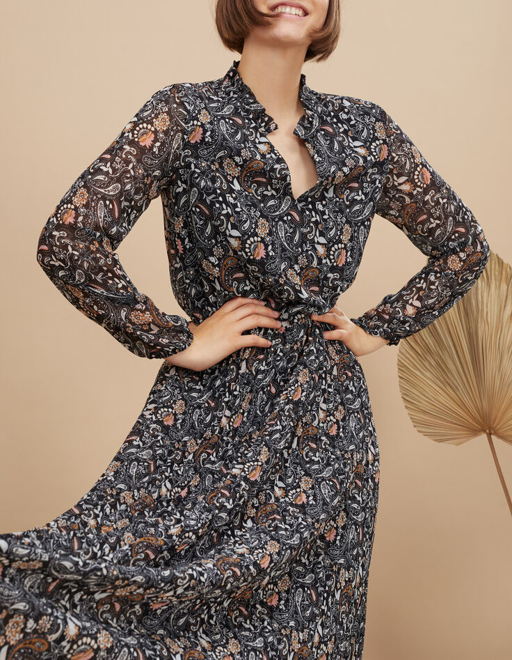 I.Code black floral paisley print long dress-1