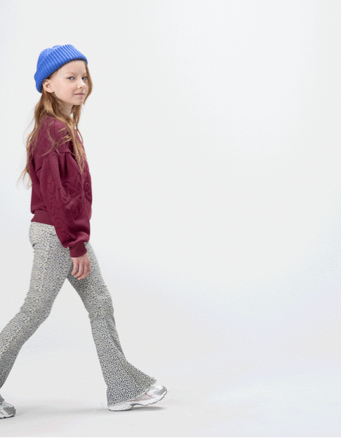 Girls’ navy flared leggings with leopard-bow print - IKKS