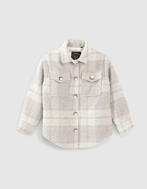 Girls’ vanilla wool check overshirt jacket