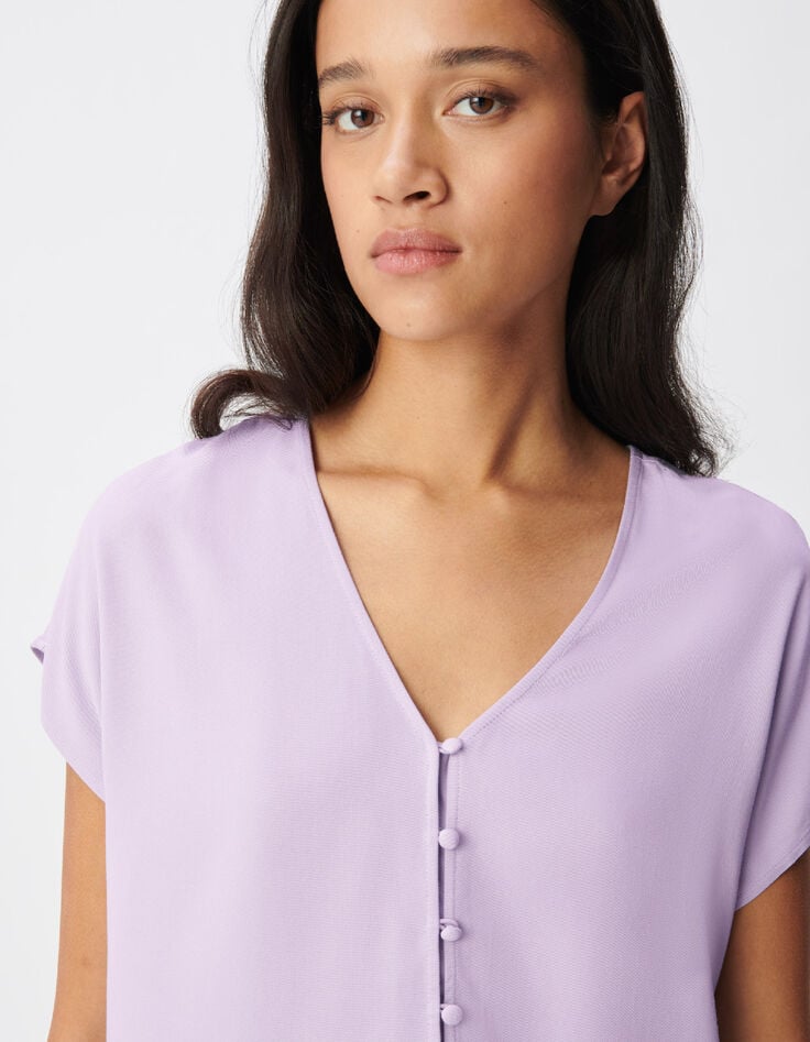 Dames Omkeerbare lila top met korte mouwen voor/achter-5