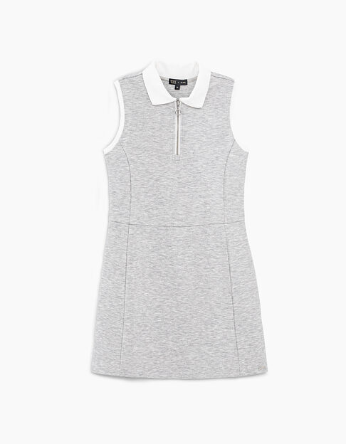 Girls’ medium grey marl sleeveless polo shirt-dress